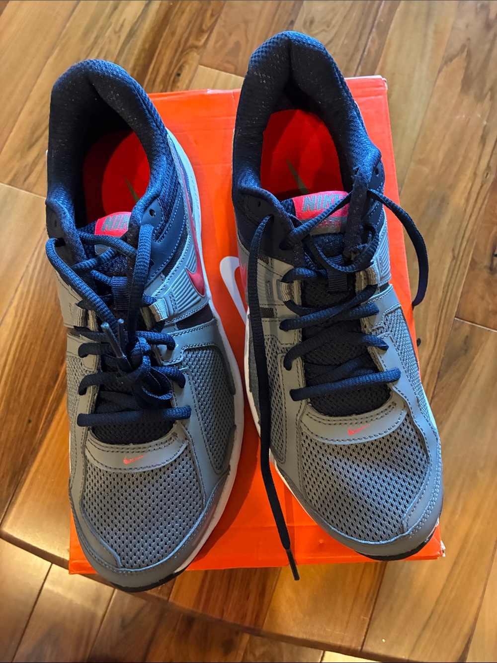 Nike Gray and Navy Running Sneakers with Pink Accents